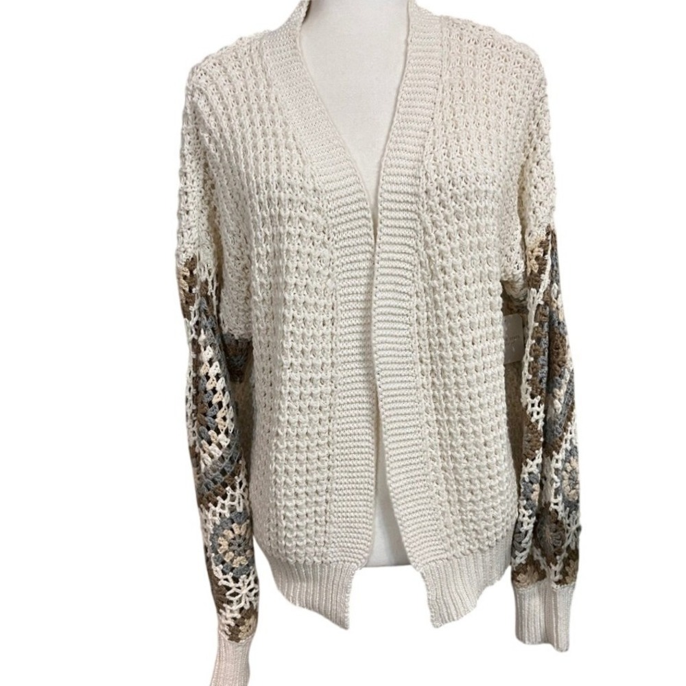 Altar'd State Ivory Crochet Knit Cardigan Colorblock Open‎ Front XS New